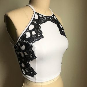 White crop top with lace detail